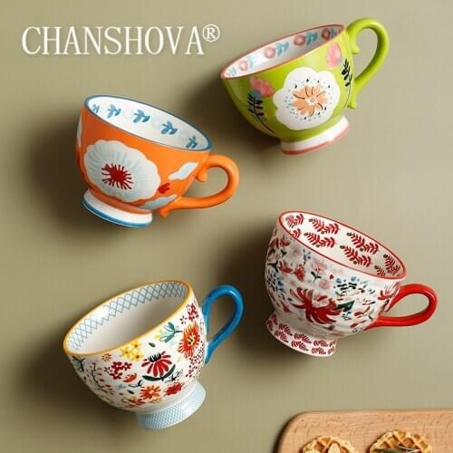 CHANSHOVA Pastoral style 400ml Ceramic cute drinking cup coffee mugs teacup Breakfast bowl Personality Chinese porcelain H630