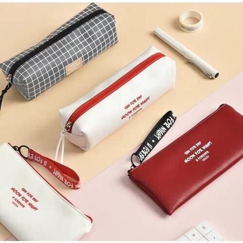 PU pencil case simple leather school Pencil cases gifts for student stationery box Small pen case Stationery storage bag pen bag