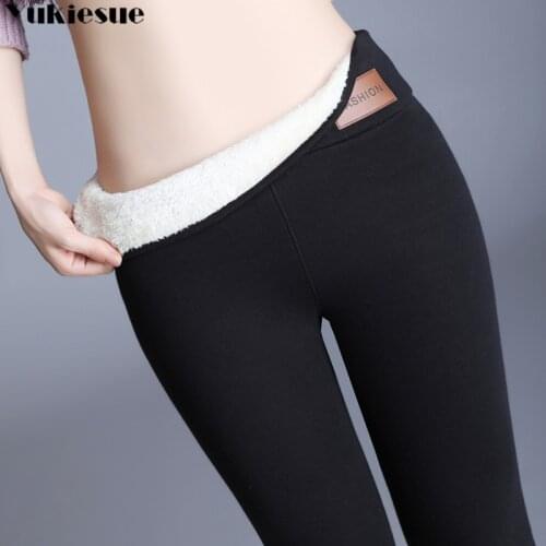 Black warm pants winter skinny thick velvet wool fleece girls leggings women Trousers Lambskin Cashmere Pants For Women leggings