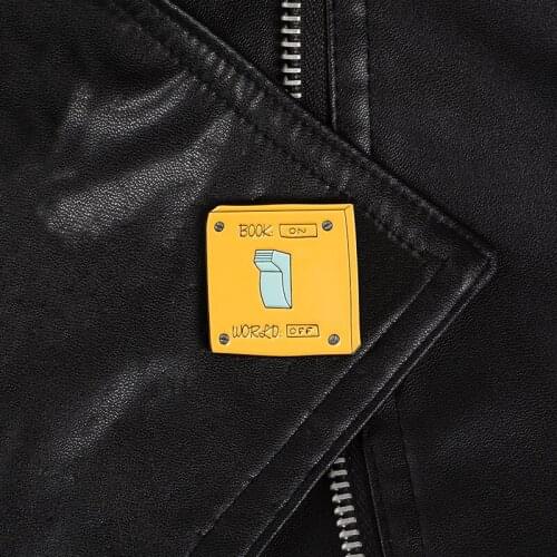Book Turn On World Switch Enamel Pin Bookworm Reader Brooch Funny Lapel pins Wholesale Gift for Friends Students