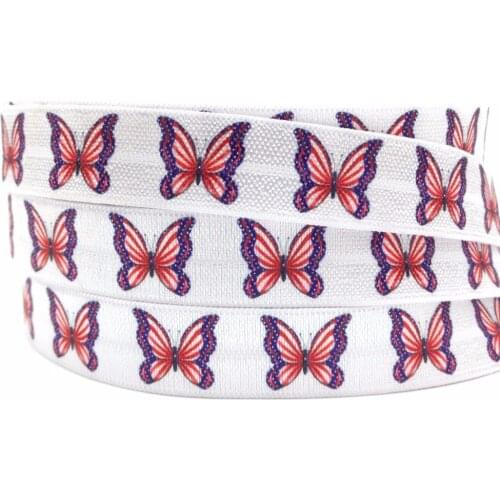 Good Quality 5/8" 4th Of July Patriotic Fold Over Elastic 10Y Red Blue Butterfly FOE Ribbon for DIY Head wear Hair Accessory