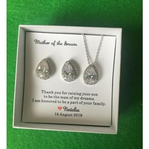 Customize Bridesmaid Gift,Custom Bridesmaid Earrings, Bridal Party Gift,Wedding Earrings, Cubic Zirconia Earrings necklace