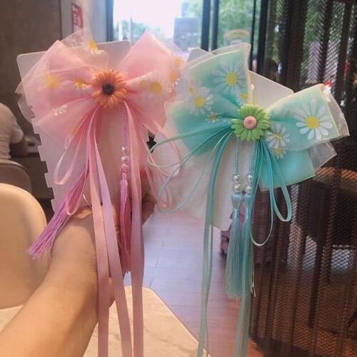 Lace Hair Bows With Clips Tassel For Girls Kids Handmade Bowknot Elastic Hair band Hairties Toddler Hair Accessories