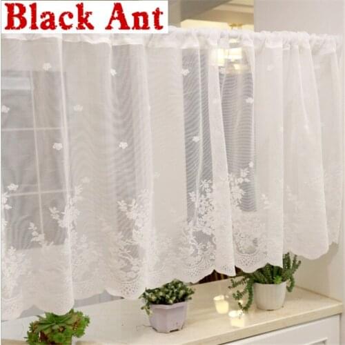 Lace Wave Short Tulle Half Curtains For Kitchen White Floral Volie Sheer Bedroom Cabinet Door Cafe Small Window Drapes DL-zh024