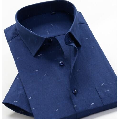 6XL 7XL 8XL 9XL 10XL simple geometric pattern printing mens summer business casual loose cotton short-sleeved shirt navy blue