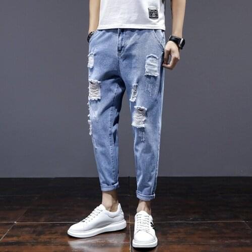 2021 Mens Jeans Cool Ripped Trousers Summer Stretch Slim Fit Denim Pants Large Size Hip Hop Blue Casual Jogging Jeans For Men