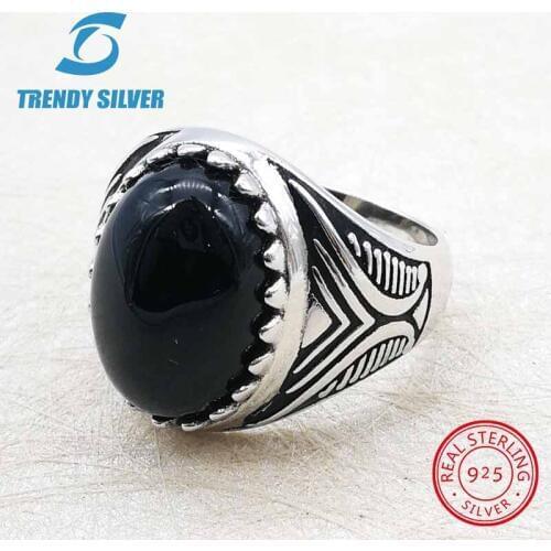 Rose gold silver 925 fine jewelry man rings men accessories turquoise gemstone natural onyx agate wholesale TRENDY SILVER TCR861