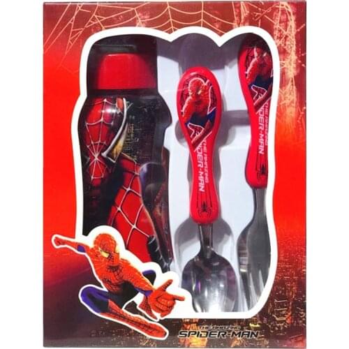 Disney Tableware Set Cartoon Frozen Spiderman Cars Fork Spoon Water Water Cup 3-piece Suit Childrens Boutique with Box Gift