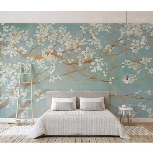 Custom 3D wallpaper murals plain hand painted oil painting cherry blossom TV background wall wallpaper for walls 3 d