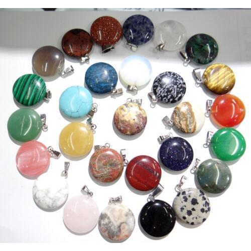 Natural stone Round Turquoises Quartz crystal aventurine Charm Pendants for diy Jewelry Making Necklaces Accessories30Pcs A22
