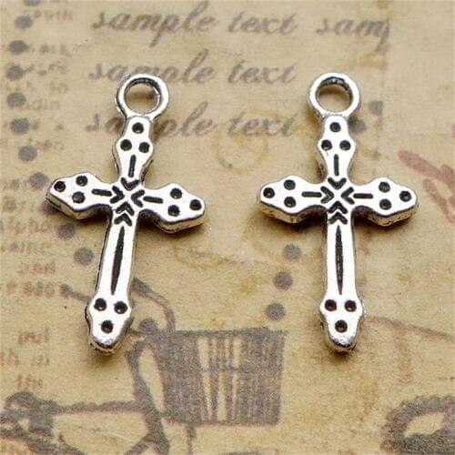 BULK 30 Zinc Alloy Tibetan Silver Plated Cross Charms Religious Faith Pendants DIY Accessories Findings 11*21mm