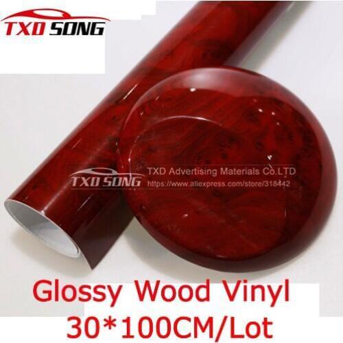 New Arrival!!! Premium quality Glossy Wood PVC Grain Vinyl film glossy wood pvc sticker for car interior decoration 30*100CM/LOT