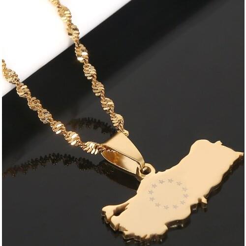 Stainless Steel Gold Color Turkey Map Pendant Necklace Trendy Turkish Flag Chain Jewelry