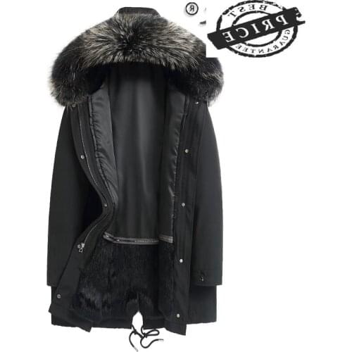Real Fur Coat Men Casual Warm Parkas Natural Rabbit Fur Liner Raccoon Fur Collar Parka 2021 Plus Size Hooded Jackets 1200