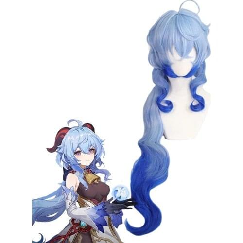 Anime Genshin Impact Cosplay Wigs Ganyu Cosplay Wig Gradient Blue Long Wig Heat Resistant Synthetic Hair + Free Wig Cap