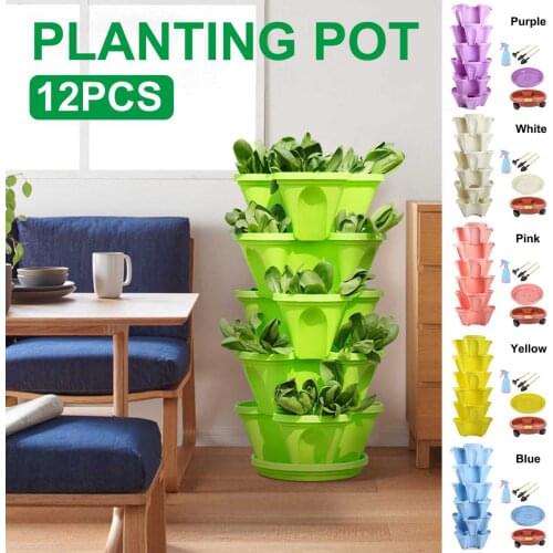Plastic Stackable Vertical Stereoscopic Flower Plant Pot Strawberry Seedling Holder Garden Planter Flower Vegetables Decoration