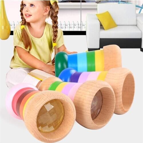 Rainbow Wooden Educational Magic Kaleidoscope Baby Kid Children Learning Puzzle Toy