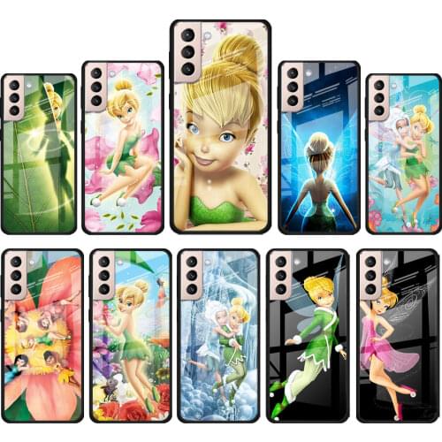 Disney Tinkerbell princess for Samsung Galaxy S21 Ultra Plus A72 A52 4G 5G M51 M31 M21 Luxury Tempered Glass Phone Case Cover