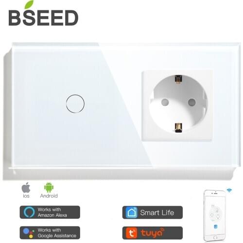 BSEED Mvava Wifi Touch Switch 1Gang 2Gang 3Gang With Normal EU Socket Without Wifi 3 Color Crystal Glass Panel Smart Switch Only