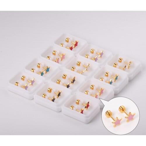 12 Pairs/lot 316L Stainless Steel Star Pattern Stud Earrings Gold/Silver Color Tiny Ear Stud Wholesale for Women Fashion Jewelry
