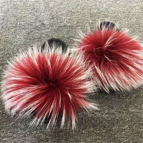 Real Fox Fur Slides 2020 Summer Cute Fluffy Wholesale Bulk Raccoon Fox Slippers Natural Fashion Beach Flats Jamaica Dropshipping
