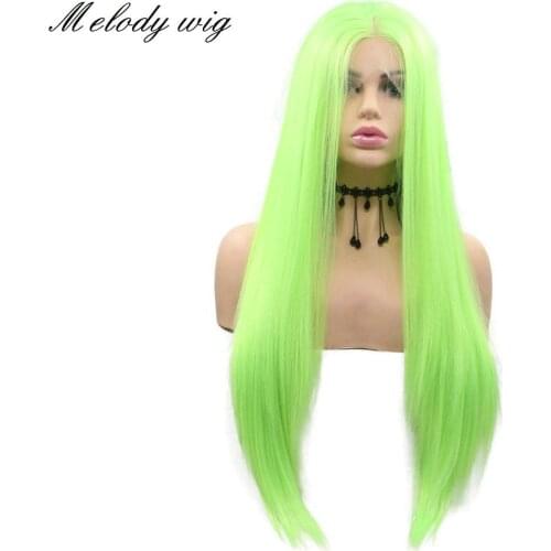 Melody Synthetic Lace Front Wig Heat Resistant Long Body Wave Fluorescent Green for Women Natural Looking Daily Wear Side Part