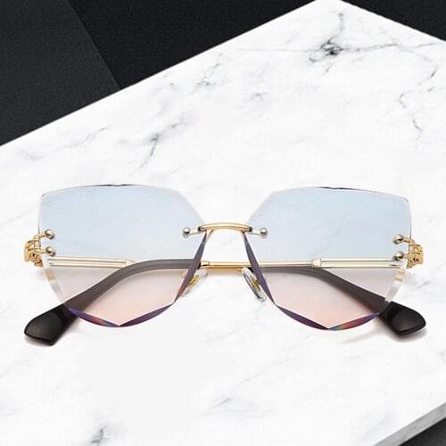 Rimless Cat Eye Sunglasses Women Frameless Metal Sun Glasses Fashion Female Lady Shades Uv400 Eyewear For Travel Driving