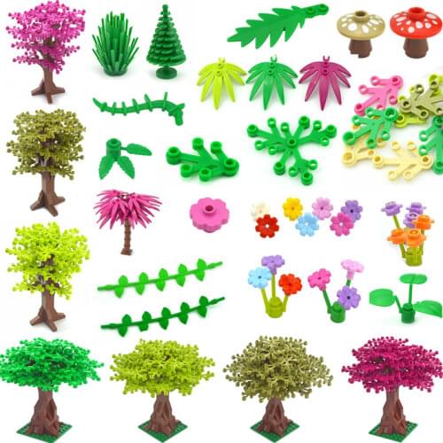 Plant Tree Leaf Flower Mushroom Pine DIY Building Blocks Compatible Grass Bush Military City Friends Accessories Locking Parts