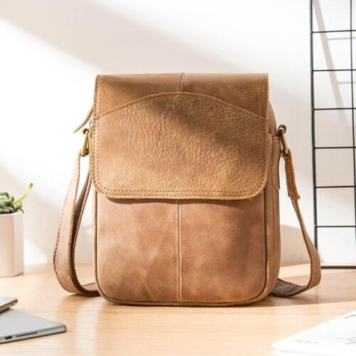 Retro Shoulder Bag Mens Leather Casual Shoulder Bag Vertical Male Bag Cross-body Bag Japanese Men Bag Tide Header Layer Leather