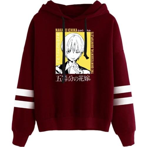 The Quintessential Quintuplets Hoodie Harajuku Fashion Men Women Hoodies Casual Loose Pullovers Hooded Girl Dark Red Sweatshirts