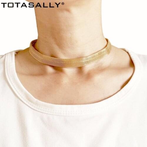 TOTASALLY Weaved Wide Chain Necklaces Hip hop Metal Band Choker Necklaces for Women Vintage Necklace 2020 Top Trendy dropship