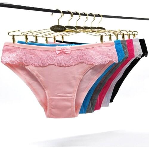 12 Pcs Womens Underwear Cotton Panty Sexy Panties Female Underpants Solid Color Intimates Lace Briefs Women Lingerie Femme M-XL