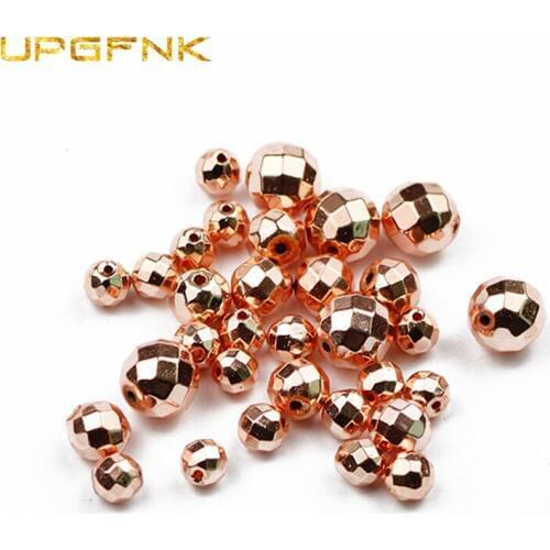 UPGFNK Rose Gold Faceted Round Hematite Natural Stone beads 2/3/4/6/8/10mm Loose beads Jewelry Making DIY bracelets Accessories