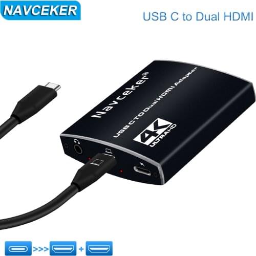 USB C to 2 HDMI-compatible Dual 4K Displays Digital AV Adapter for MacBook Pro Mac Air/iPad Pro, Dell XPS 13/15,Surface Pro 7/Go