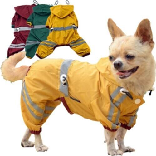 Waterproof Pet Dog Rain Coat Clothes Puppy Hooded Reflective Four-leg Raincoat Dog Shrinkable Jumpsuit Raincoat Apparel XS - XXL