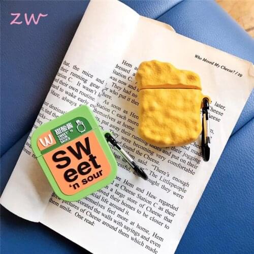 Original Sweet Chicken Sour Sauce Pattern Soft Silicone Protective Cover Shockproof Skin Protector with Carabiner for Airpods