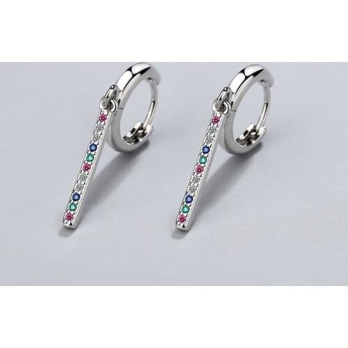 Simple Silver Color Geometric Colorful Mosaic Cubic Zircon Earrings for Women Long Tassel Wedding Jewelry Pendientes