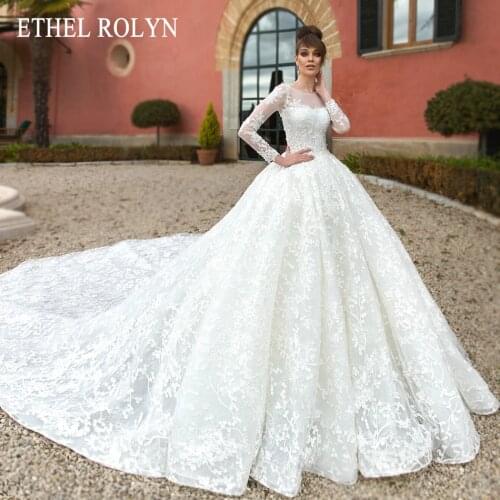 ETHEL ROLYN A-Line Wedding Dress 2021 Long Sleeve Scoop Beading Lace Up Appliques Princess Royal Bridal Gown Vestido De Novia