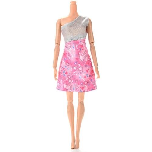 2020 One Shoulder Heart Printed Patchwork Dress for Party Doll Clothes 14cm Dresses