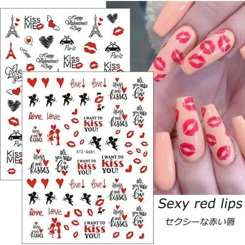 1pcs love heart Lip 3D Nail Sticker Abstract Geometric images Sliders for nail Valentines Day present 2021 Fashion Manicure Sti