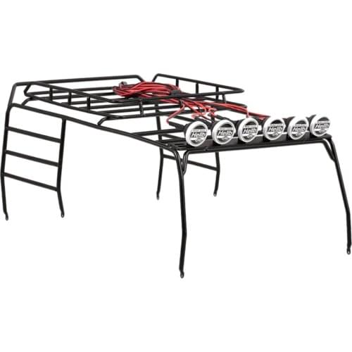 RC 1:10 Roof Luggage Rack with 6 Pieces LED Light Bar for 1/10 Jeep Wrangler RC Crawler Climbing Car - Black
