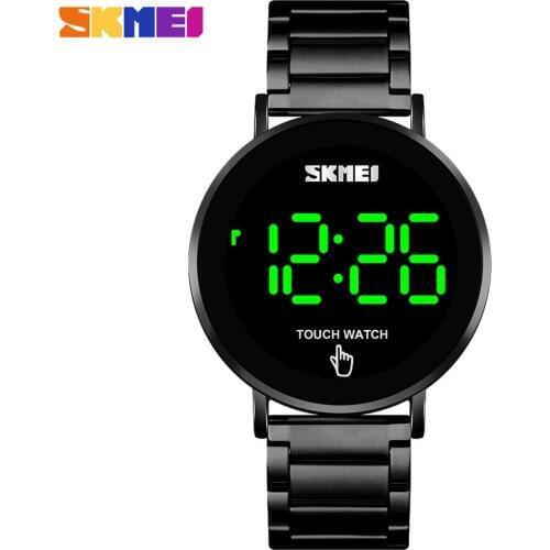 SKMEI 1550 Fashion Men Digital Watch Male Touch Screen LED Light Display 3bar Waterproof Stainless Steel Strap montre homme
