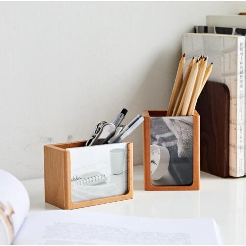 Solid Wood Pen Holder Creative Fashion Desktop Decoration Simple Office Supplies Storage Box Graduation Gift Wooden Photo Frame