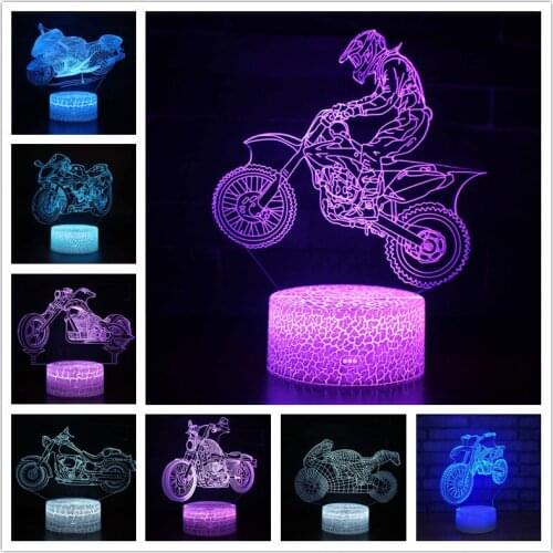 Motor Motorcycle Motorbike LED 3D Illusion Visual Night Light Creative Bedroom Decoration Light Novelty Table Lamp Kids Gift