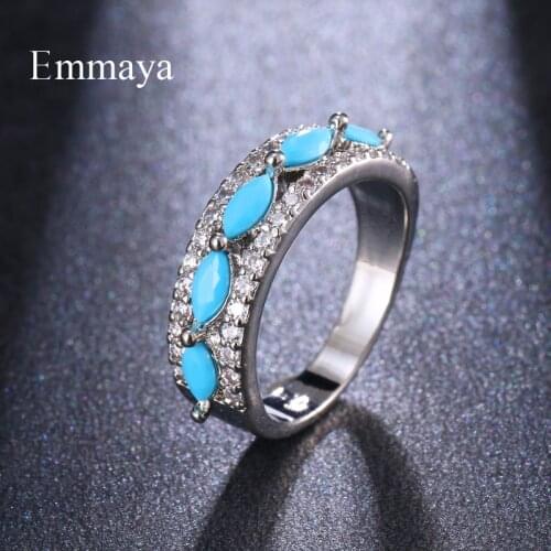 Emmaya Classic Round Mounted With Taper-shape Light Blue Cubic Zircon Ring For Women Pure And Fresh Decoration In Party