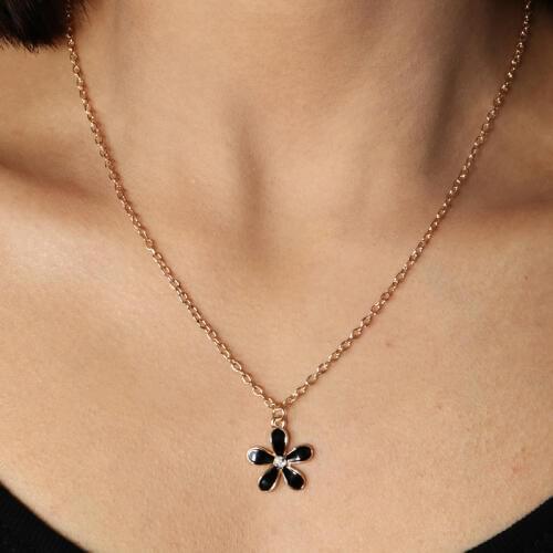 European Enamel Black Color Flowers Chain Necklaces Pendants for Women Holiday Berloques Femme Trinket Jewelry Gifts Colar