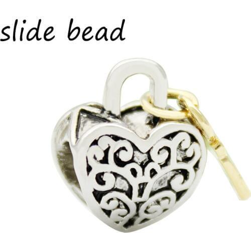 Fit Pandora charm bracelets Heart shaped love lock family charm beads for jewelry making