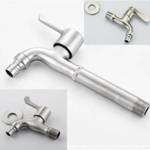 G1/2 Modern Fashion Garden 304 Stainless Steel Lengthen Fast Open Faucet /Creative Handle Washing Machine Cold Water Tap