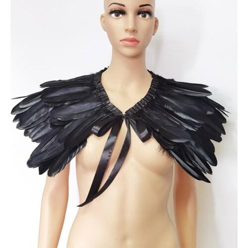 Gothic Feather Fake Collar Black Iridescent Rooster Feather Shoulder Wrap Feather Shawl Shrug Cosplay Party Halloween Costume