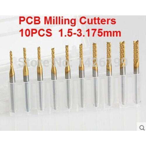 Free Shipping 10pcs 1.5mm to 3.175mm Titanium Coated Carbide Engraving Bit CNC/PCB Machine Milling Cutter,PCB tools